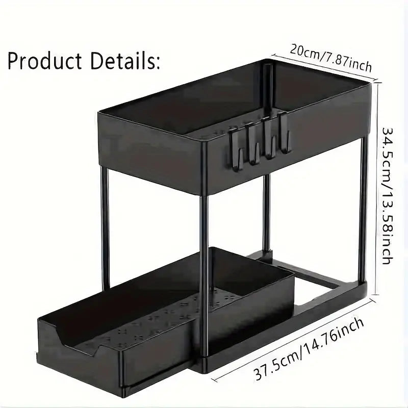 Pull Out Under Sink Storage Rack - Kitchen & Bathroom Organizer