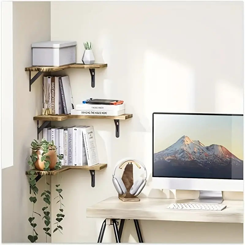 Rustic Wood Corner Wall Shelves for Elegant Display & Storage