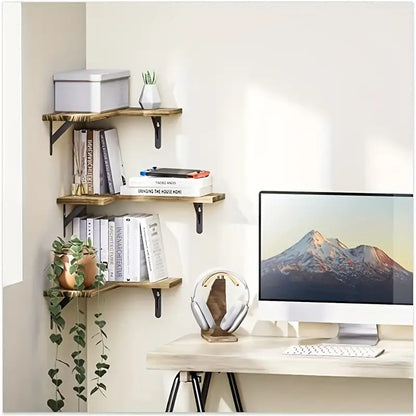Rustic Wood Corner Wall Shelves for Elegant Display & Storage