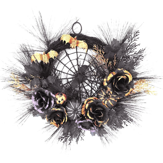 Halloween Wreath Spider Web Pumpkin Flowers Front Door