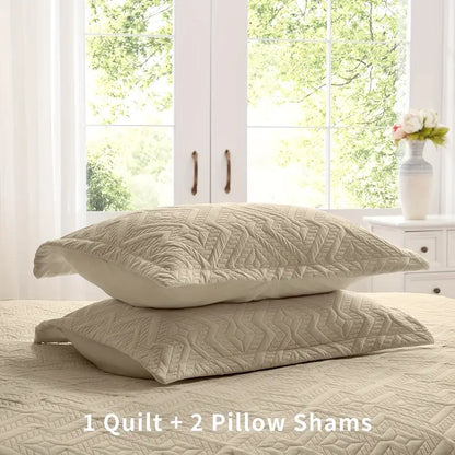 Beige Microfiber 3-Piece 150GSM Bedspread Set - King Size