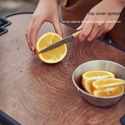 1 Set Outdoor Camping Folding Storage Box with Wooden Lid - Coffee Color