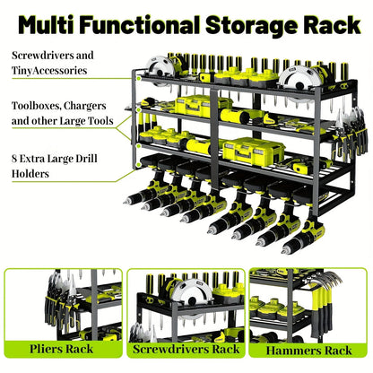 Wall Mounted 4-Tier Metal Tool Rack Organizer