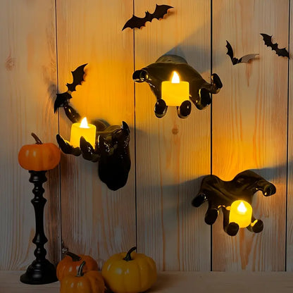3-Pack Devil Hand Candle Holders with LED Tealights - Wall Decor