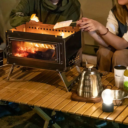Stainless Steel Firewood Stove with Chimney - Outdoor Portable Camping Heater