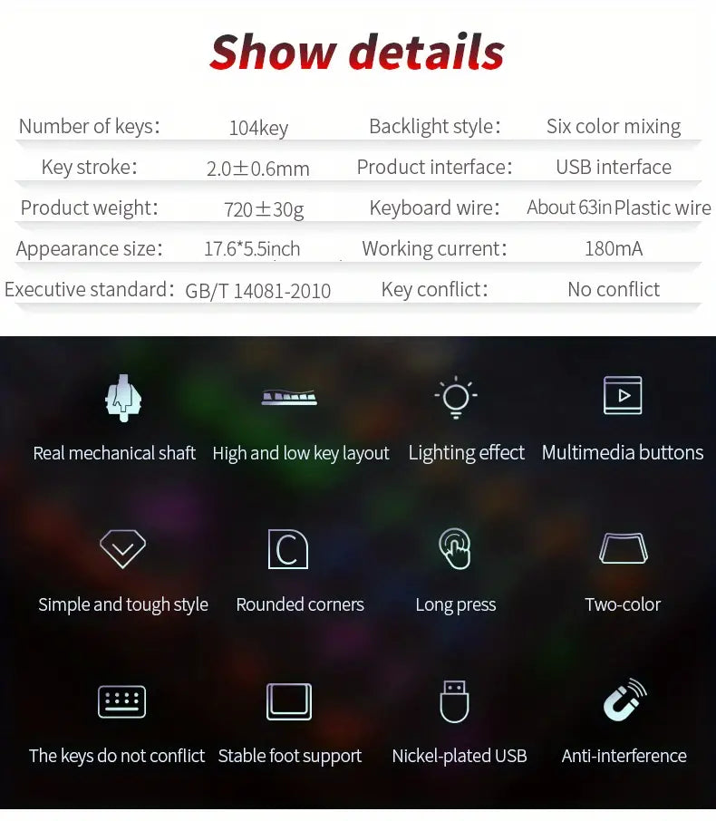 Caller Mechanical Keyboard - 104 Keys, Green Axis, Backlit, Wired USB, Black [Green Axis]