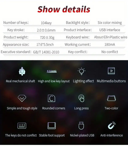 Caller Mechanical Keyboard - 104 Keys, Green Axis, Backlit, Wired USB, Black [Green Axis]