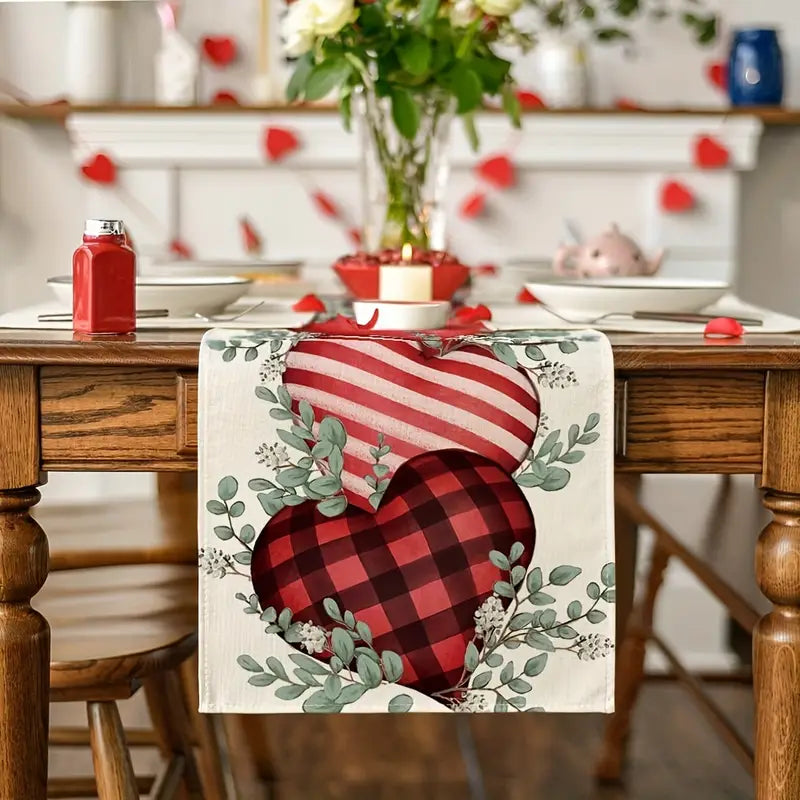 Eucalyptus Hearts & Leaves Printed Linen Table Runner(33.02*274.32cm)