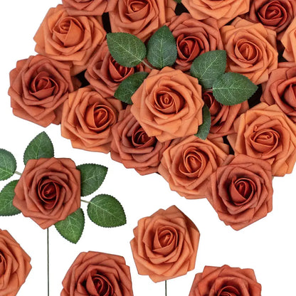 25-Piece Real Touch Orange Artificial Roses - Lifelike Elegance for Any Occasion