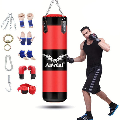 Hanging Hollow Boxing Sandbag Set with Hook for Home Gym(Red)