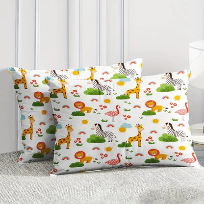 Cartoon Animal Microfiber Duvet Cover Set - Lion, Flamingo, Deer, Zebra Print (3pcs)