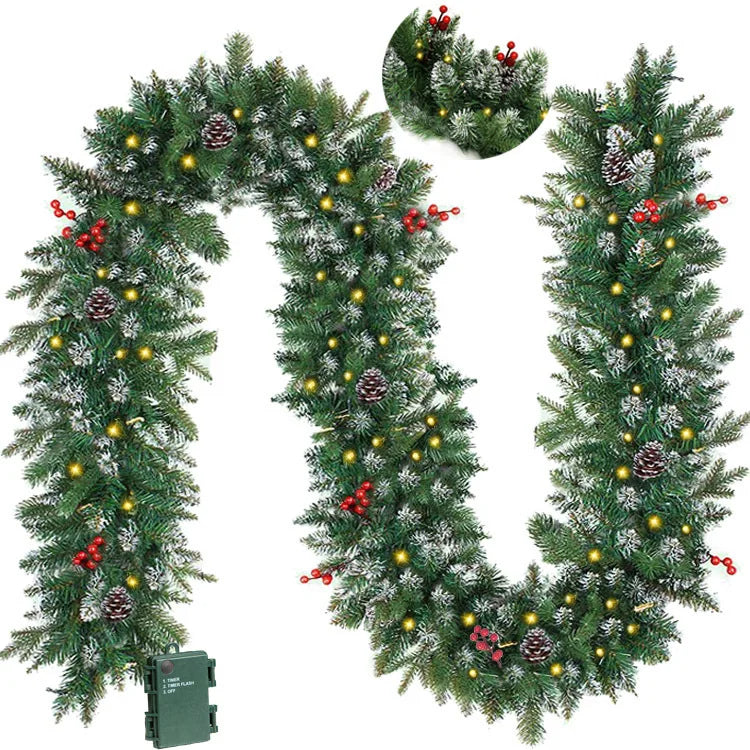 8.86ft/270cm Handmade Christmas Garland with Red Berry Branches