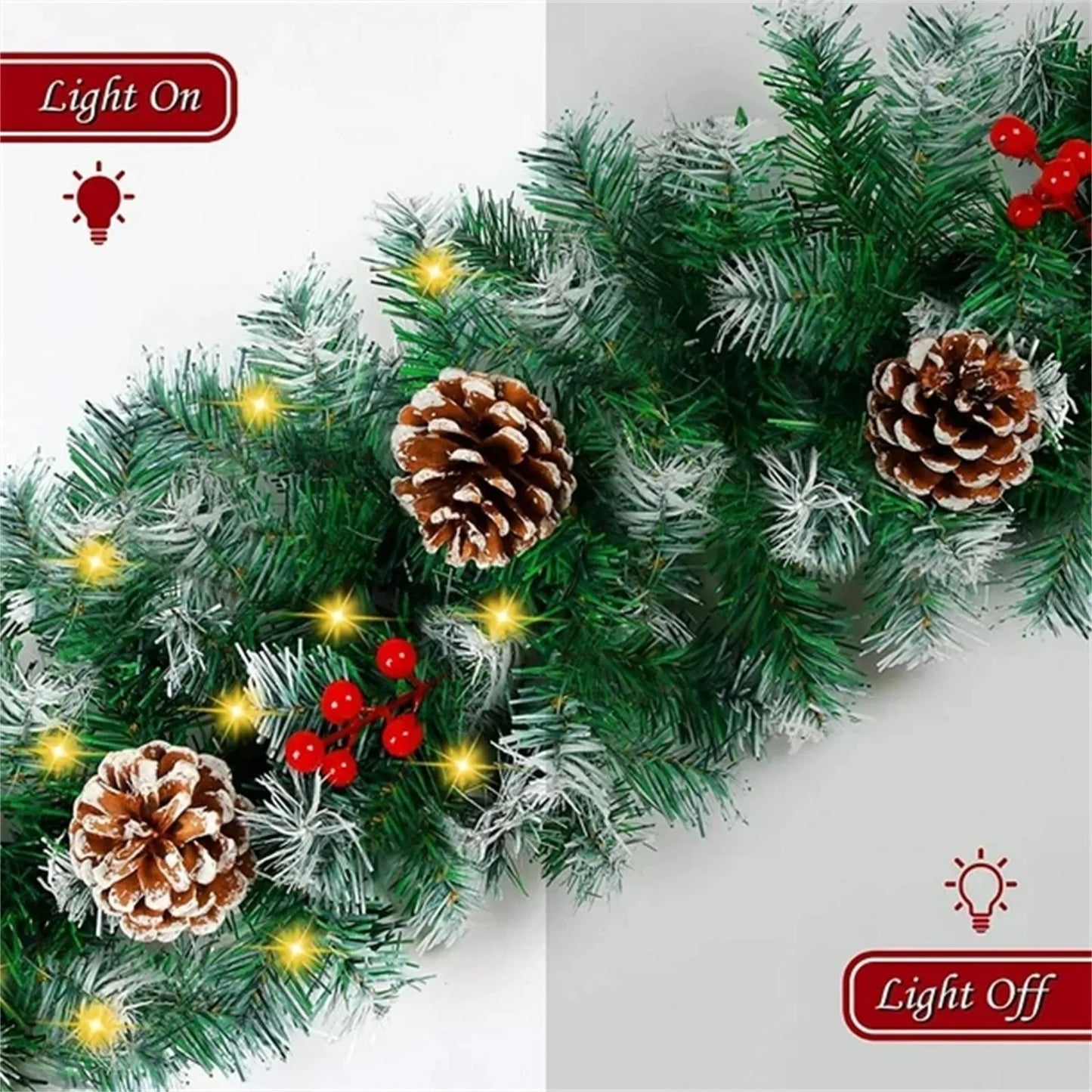 8.86ft/270cm Handmade Christmas Garland with Red Berry Branches