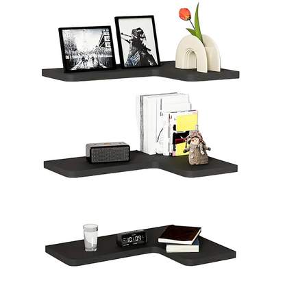 Contemporary Black Corner Floating Shelves - Set of 3