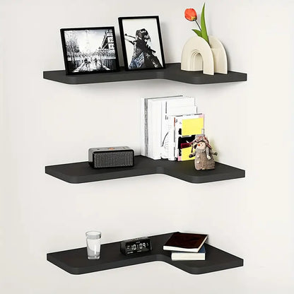 Contemporary Black Corner Floating Shelves - Set of 3