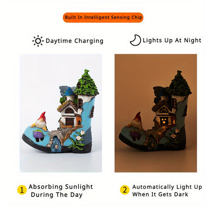 Resin Solar Gnome Treehouse Statue Outdoor Decor