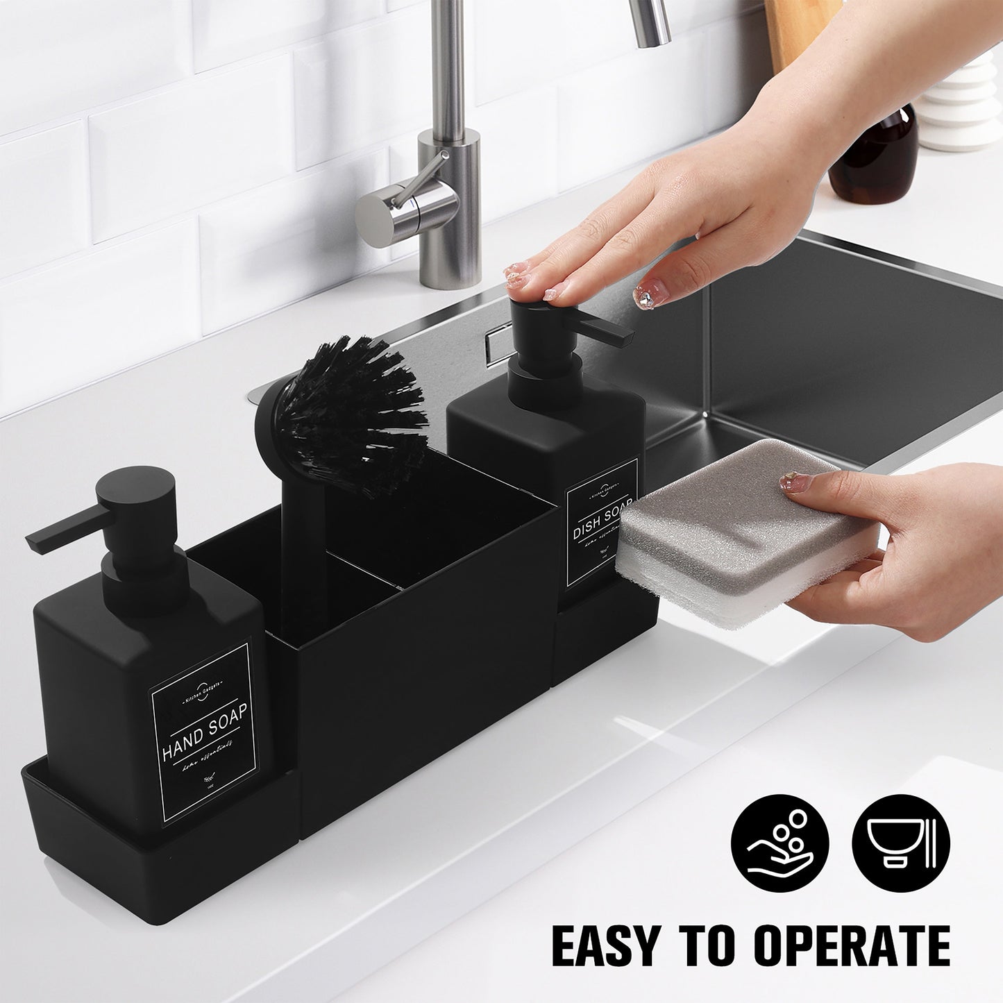 Double Soap Dispenser Set with Sponge Holder
