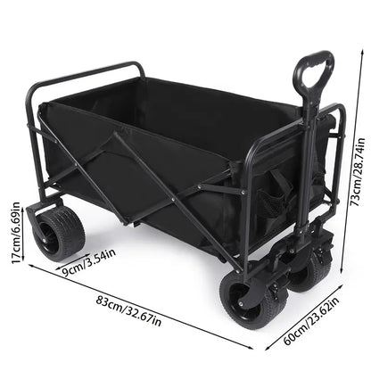 Heavy Duty Foldable Camping Wagon with Wide Wheels - Black