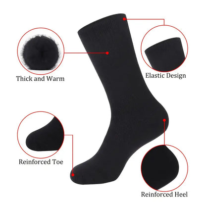 3 Pairs Black Heat Socks: Winter Warm Thermal Crew Boot Socks