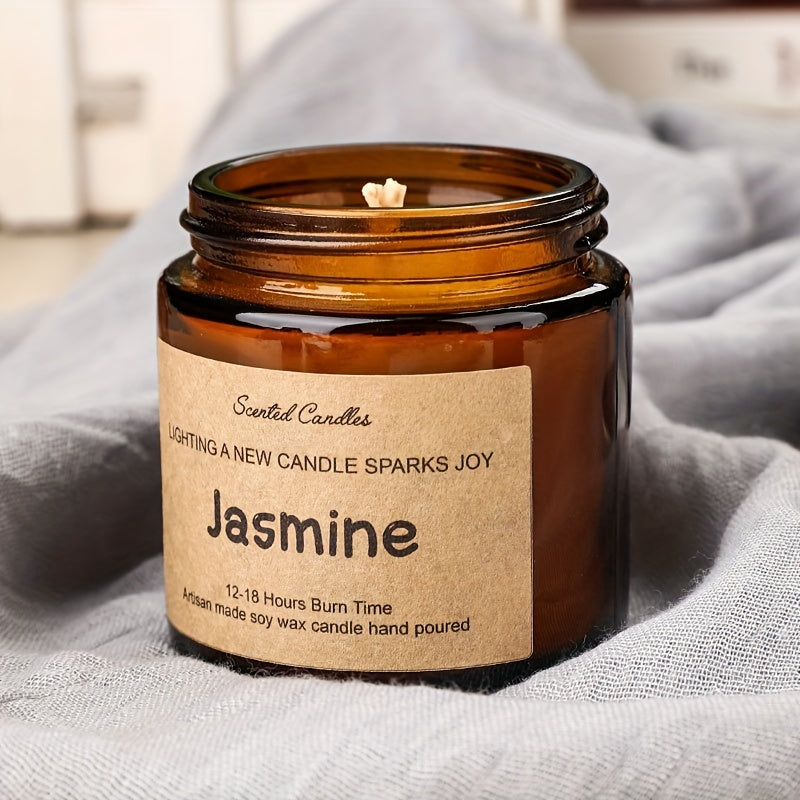 Jasmine Scented Soy Wax Candle in Glass Bottle