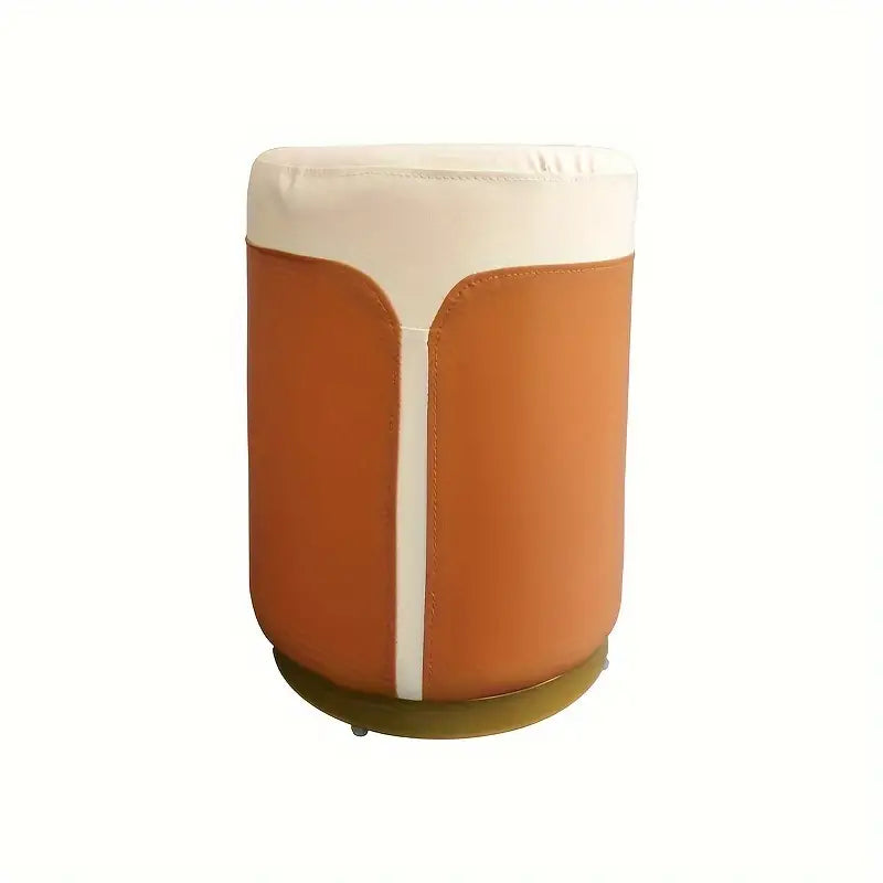 Solid Wood Frame Microfiber Leather Circular Dressing Stool in Orange Color