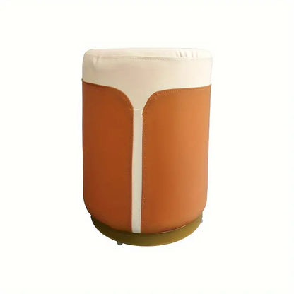 Solid Wood Frame Microfiber Leather Circular Dressing Stool in Orange Color