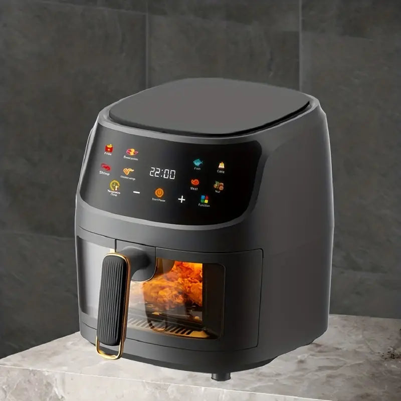 6L Large Capacity Visual Air Fryer with Color Touch Screen - Gray-Black