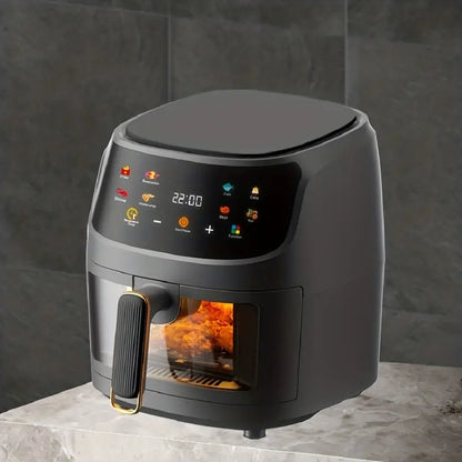 6L Large Capacity Visual Air Fryer with Color Touch Screen - Gray-Black