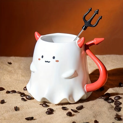 16oz Large Ceramic Halloween Devil Mug with Stirring Stick