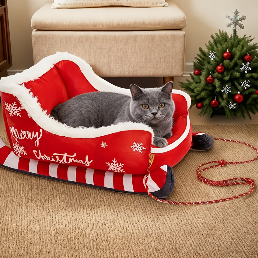 Holiday Christmas Plush Sled Dog Bed Red