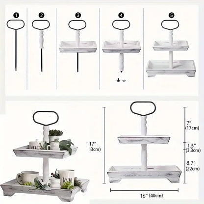 Rustic Wood Tiered Tray Stand - Farmhouse Chic Daily Decor