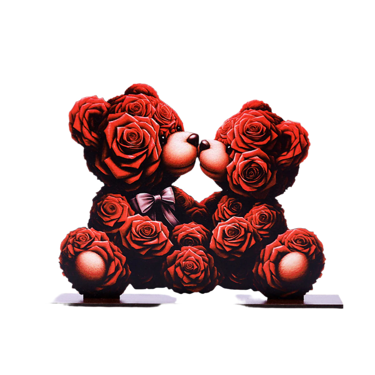 Romantic Wooden Rose Bear Ornament