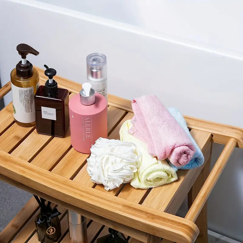 Bamboo Shower Bench with Shelf
