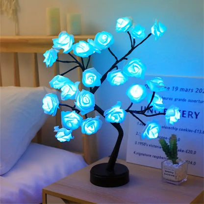 Festive Glow: Christmas Rose Tree Night Light with Dual Power Options