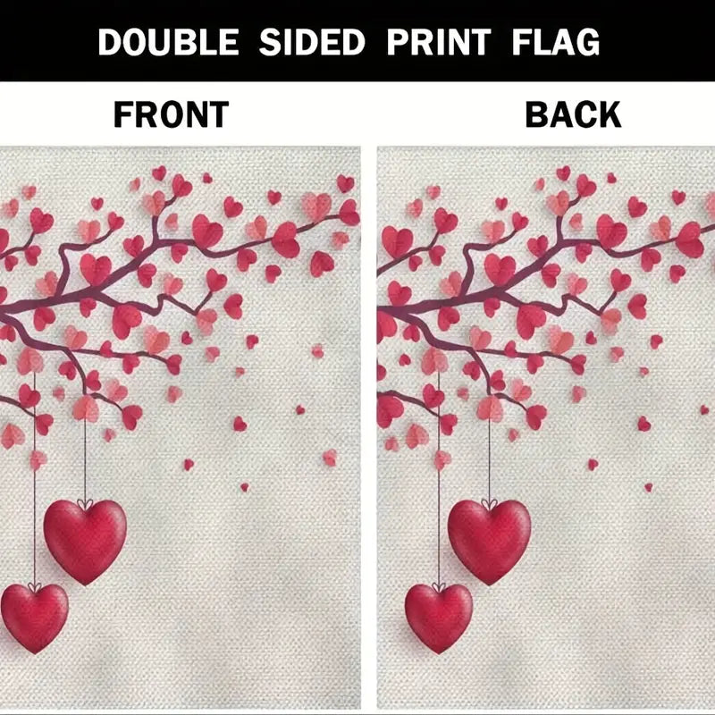 Valentine's Day Garden Flag - Double-Sided Tree with Paper Leaves & Hanging Hearts Burlap Yard Decor (31.75 x 45.72 cm)