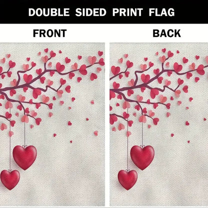 Valentine's Day Garden Flag - Double-Sided Tree with Paper Leaves & Hanging Hearts Burlap Yard Decor (31.75 x 45.72 cm)