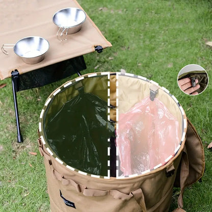 Khaki Portable Collapsible Rubbish Bin: Perfect for Outdoor Adventures