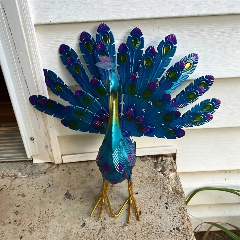 Exquisite Painted Peacock Garden Sculpture - Elegant Metal Animal Figurine for Easter