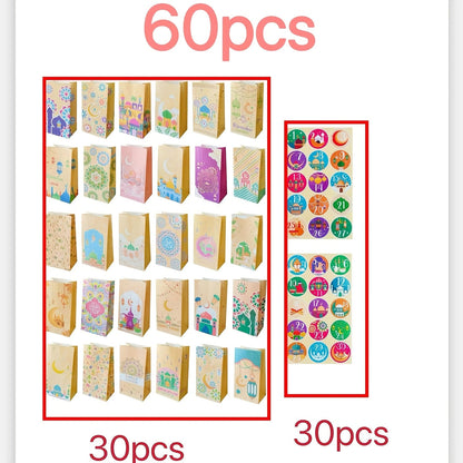 Ramadan Countdown Kraft Paper Bags Set (60 Pieces)