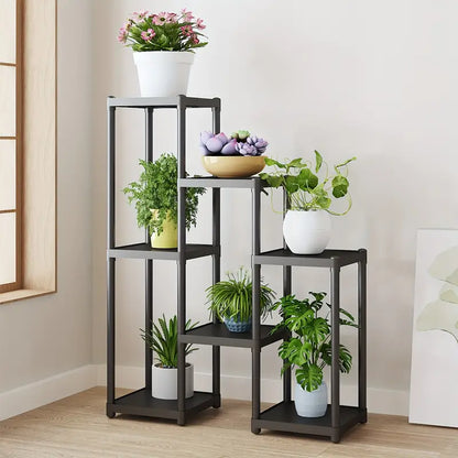 Contemporary 7-Storey Flower Rack: Multi-Layer European Plant Stand- Black