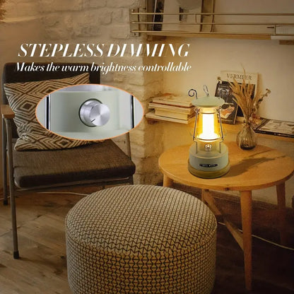 Vintage Rechargeable Camping Lantern - Dimmable LED, Waterproof Retro Light