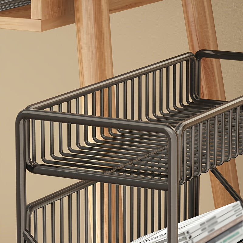 Office Bookshelf with Wheels and Storage Basket