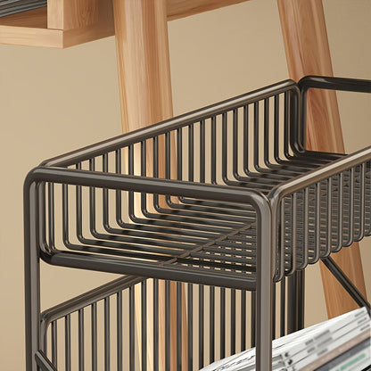Office Bookshelf with Wheels and Storage Basket