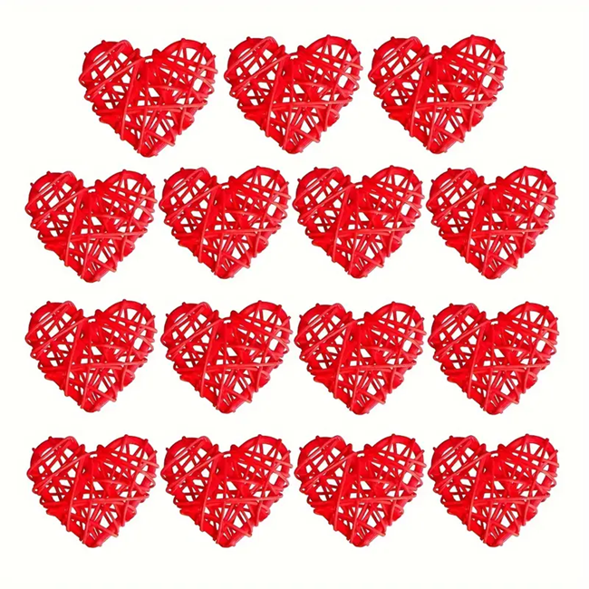 Red Heart-shaped Rattan Decorative Balls Set - 12pcs