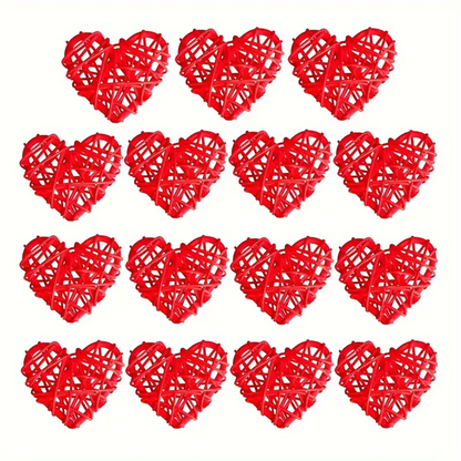Red Heart-shaped Rattan Decorative Balls Set - 12pcs
