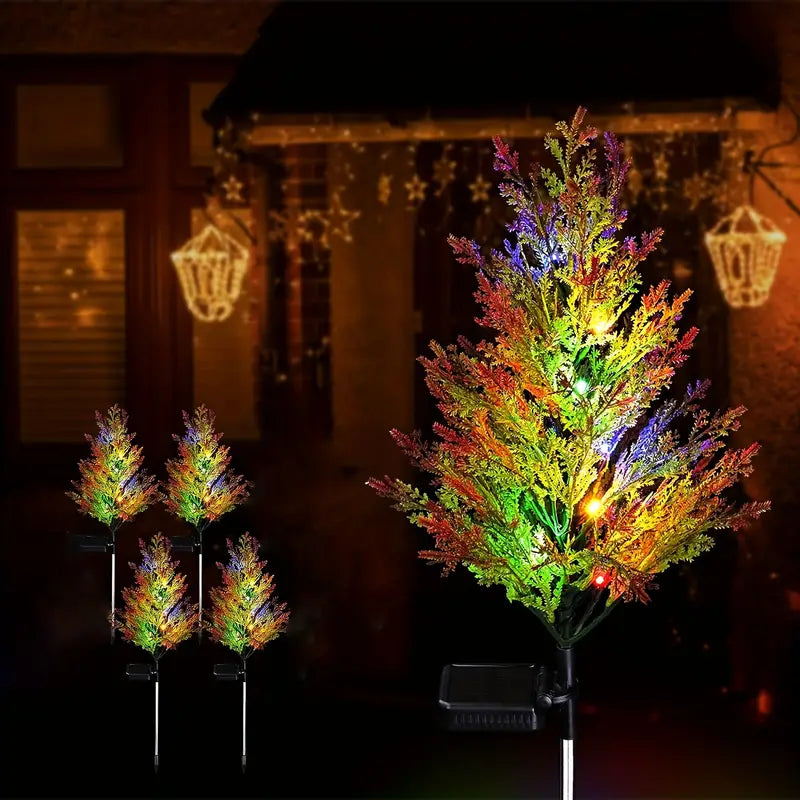 Twinkling Treasures: Festive Set of Four Solar Pine Lights for Christmas