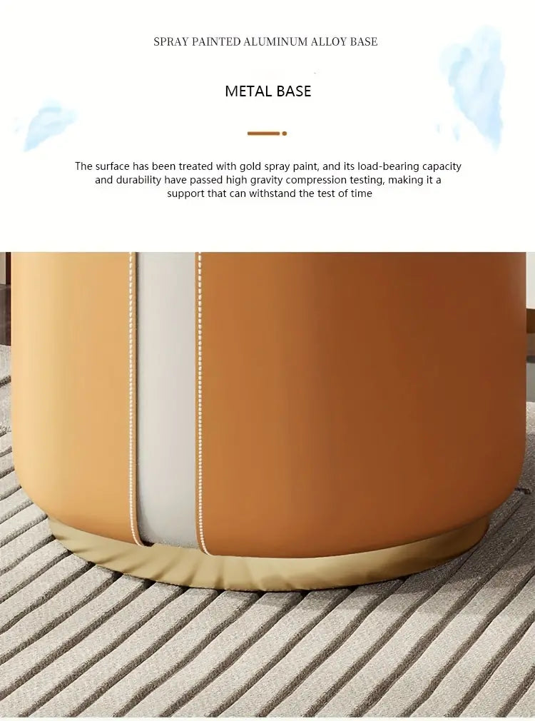 Solid Wood Frame Microfiber Leather Circular Dressing Stool in Orange Color