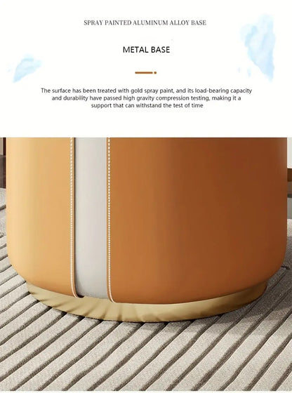 Solid Wood Frame Microfiber Leather Circular Dressing Stool in Orange Color