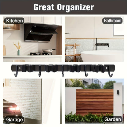 4-Shelf Broom and Mop Rack with 5 Hooks