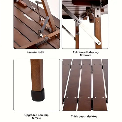 Portable Beech Wood Folding Table - Walnut Color